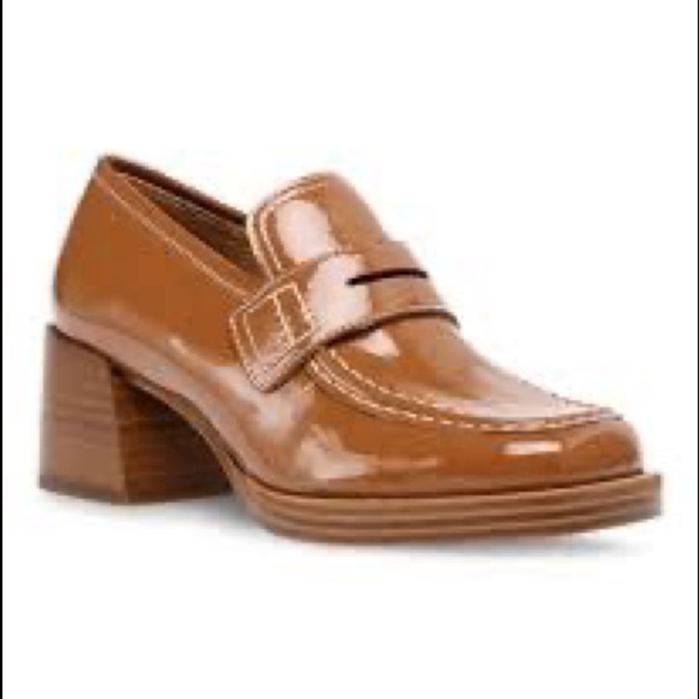 Steve Madden Women's Nyomi Patent Block Heel Loafers Camel NWT